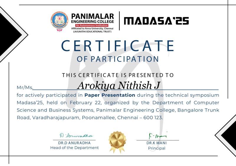 Panimalar Certificate